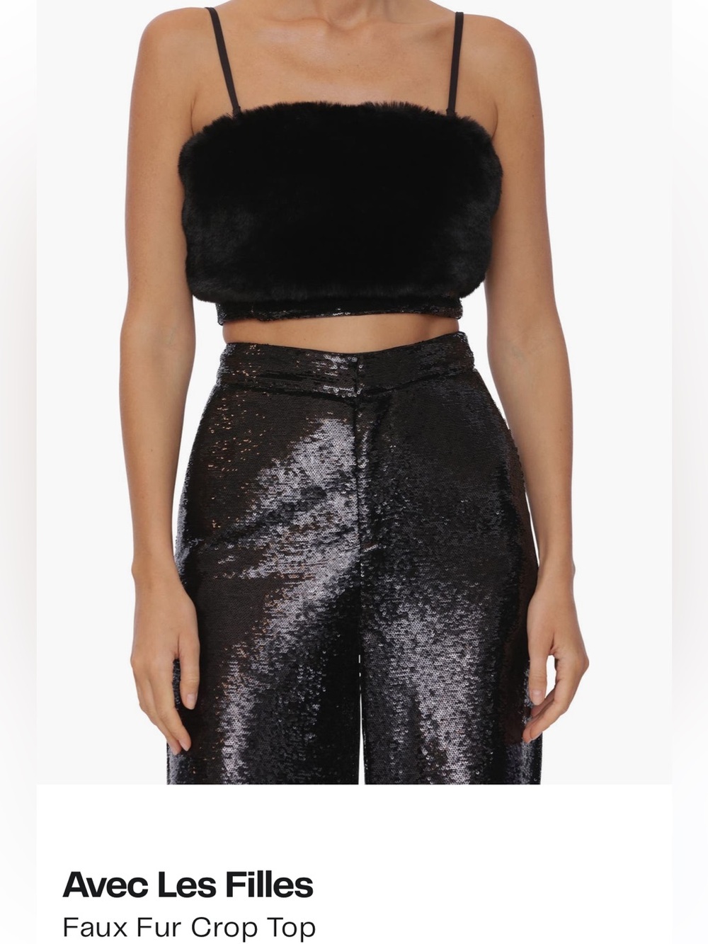 Avec Les Filles Black Faux Fur Crop Top small